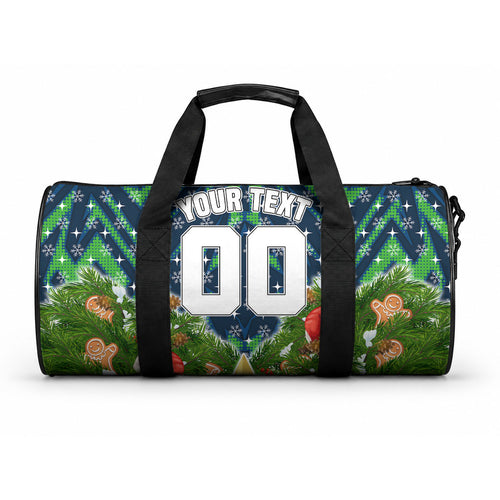 Personalised Raiders Rugby Christmas Duffle Bag Santa Rugby Mascot - Pine Wreath Festive