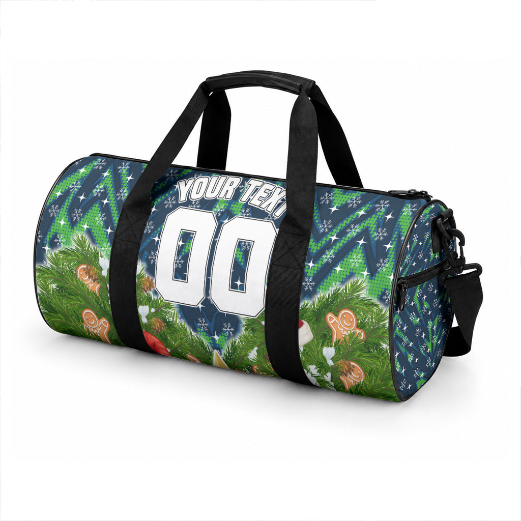 Personalised Raiders Rugby Christmas Duffle Bag Santa Rugby Mascot - Pine Wreath Festive