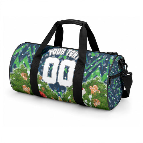 Personalised Raiders Rugby Christmas Duffle Bag Santa Rugby Mascot - Pine Wreath Festive