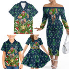 Personalised Raiders Rugby Christmas Family Matching Off The Shoulder Long Sleeve Dress and Hawaiian Shirt Santa Rugby Mascot - Pine Wreath Festive