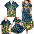 Personalised Raiders Rugby Christmas Family Matching Summer Maxi Dress and Hawaiian Shirt Santa Rugby Mascot - Pine Wreath Festive