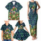 Personalised Raiders Rugby Christmas Family Matching Tank Maxi Dress and Hawaiian Shirt Santa Rugby Mascot - Pine Wreath Festive