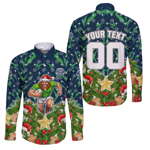 Personalised Raiders Rugby Christmas Family Matching Tank Maxi Dress and Hawaiian Shirt Santa Rugby Mascot - Pine Wreath Festive