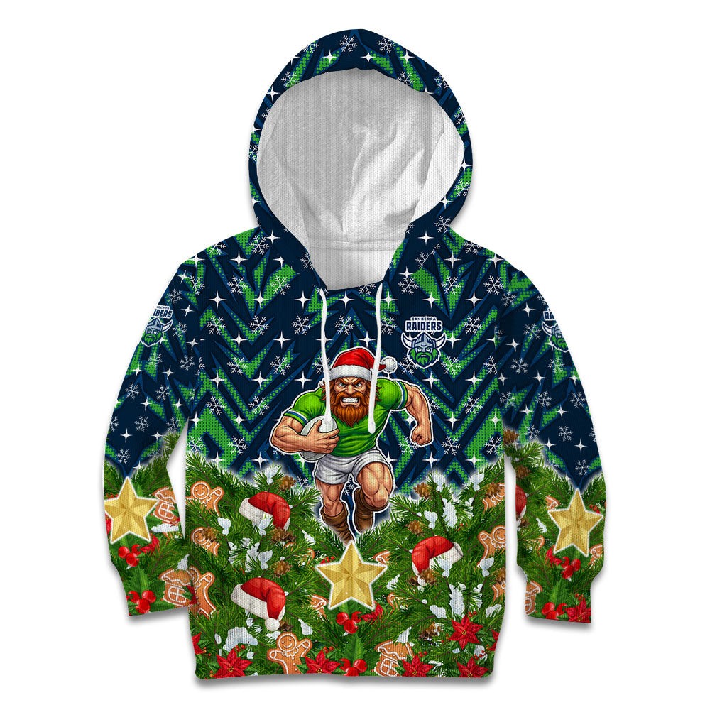 Personalised Raiders Rugby Christmas Kid Hoodie Santa Rugby Mascot - Pine Wreath Festive