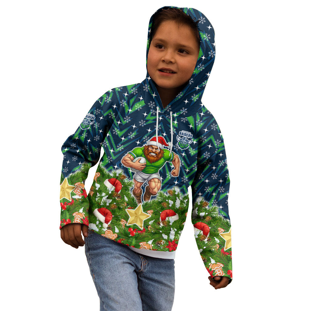 Personalised Raiders Rugby Christmas Kid Hoodie Santa Rugby Mascot - Pine Wreath Festive