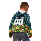 Personalised Raiders Rugby Christmas Kid Hoodie Santa Rugby Mascot - Pine Wreath Festive