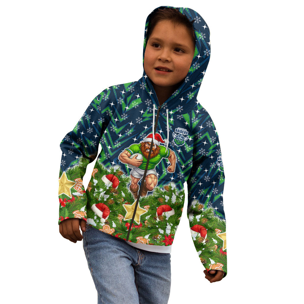Personalised Raiders Rugby Christmas Kid Hoodie Santa Rugby Mascot - Pine Wreath Festive