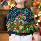 Personalised Raiders Rugby Christmas Kid Ugly Christmas Sweater Santa Rugby Mascot - Pine Wreath Festive