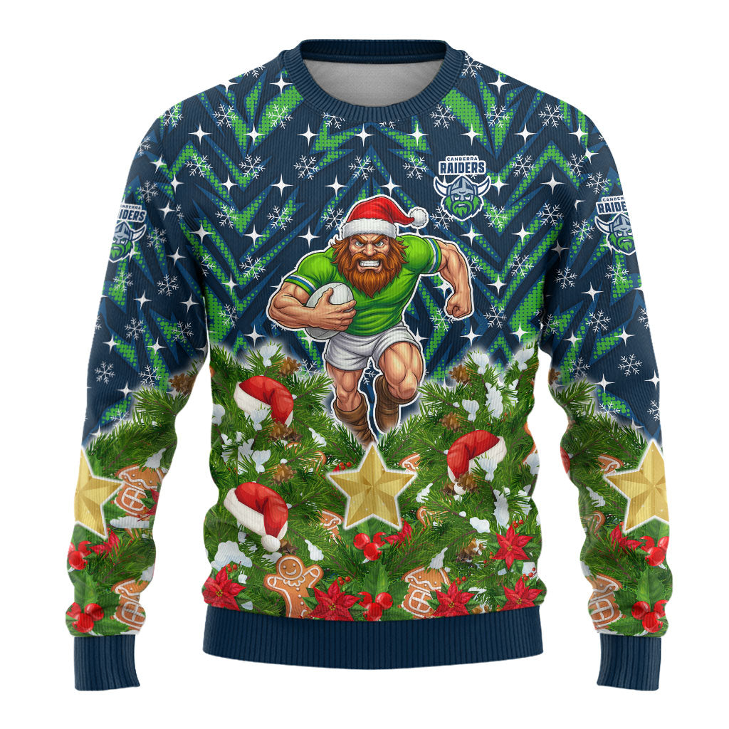 Personalised Raiders Rugby Christmas Ugly Christmas Sweater Santa Rugby Mascot - Pine Wreath Festive