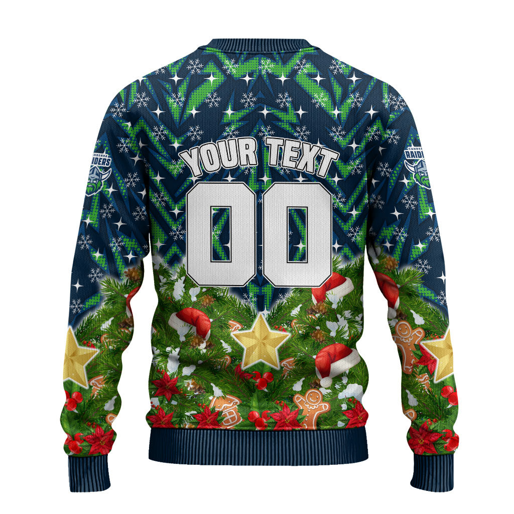 Personalised Raiders Rugby Christmas Ugly Christmas Sweater Santa Rugby Mascot - Pine Wreath Festive