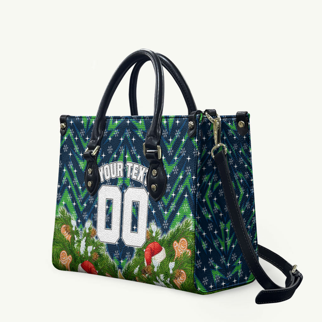 Personalised Raiders Rugby Christmas Leather Bag Santa Rugby Mascot - Pine Wreath Festive