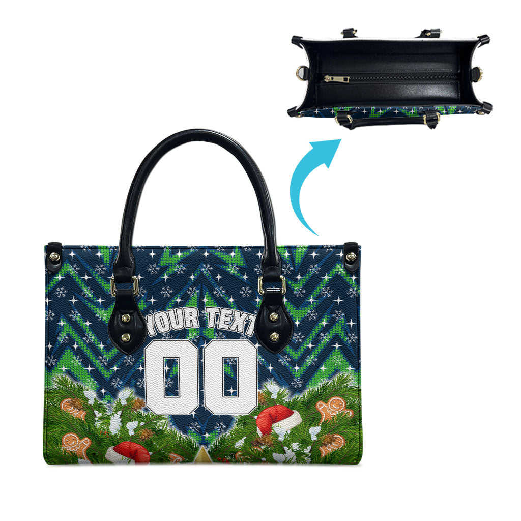 Personalised Raiders Rugby Christmas Leather Bag Santa Rugby Mascot - Pine Wreath Festive