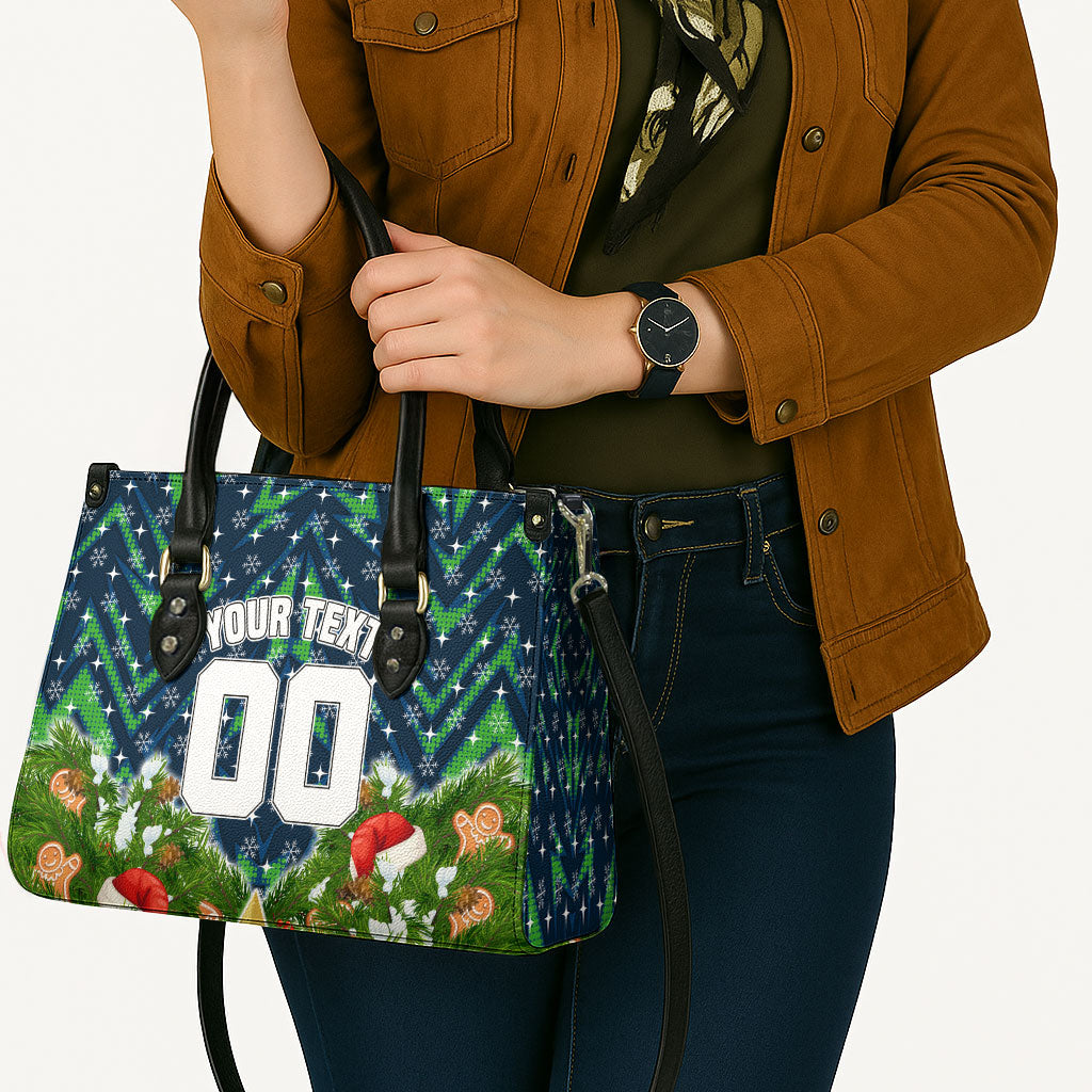 Personalised Raiders Rugby Christmas Leather Bag Santa Rugby Mascot - Pine Wreath Festive