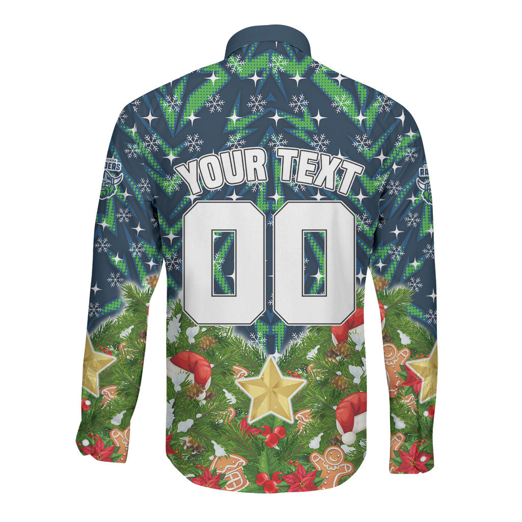 Personalised Raiders Rugby Christmas Long Sleeve Button Shirt Santa Rugby Mascot - Pine Wreath Festive