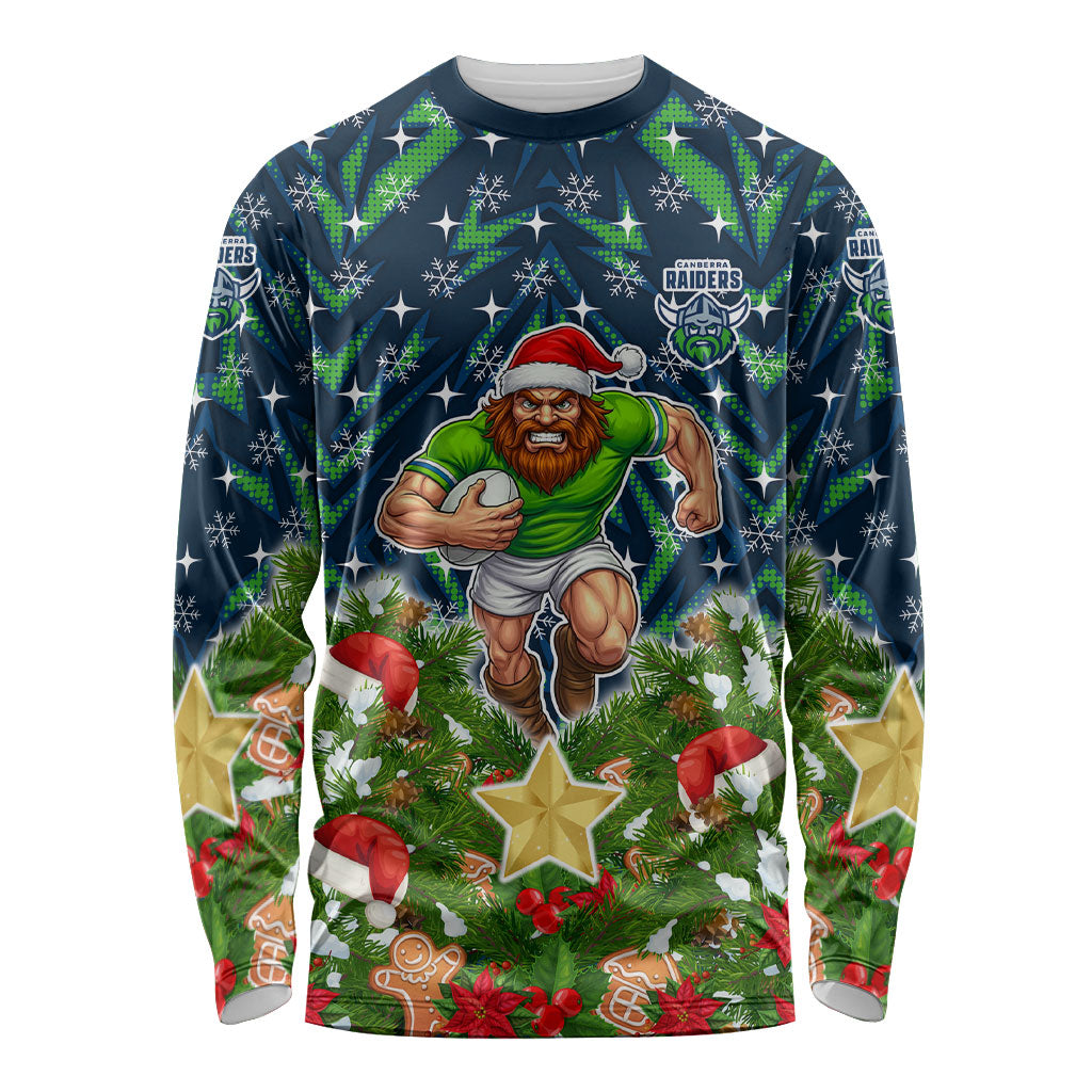 Personalised Raiders Rugby Christmas Long Sleeve Shirt Santa Rugby Mascot - Pine Wreath Festive