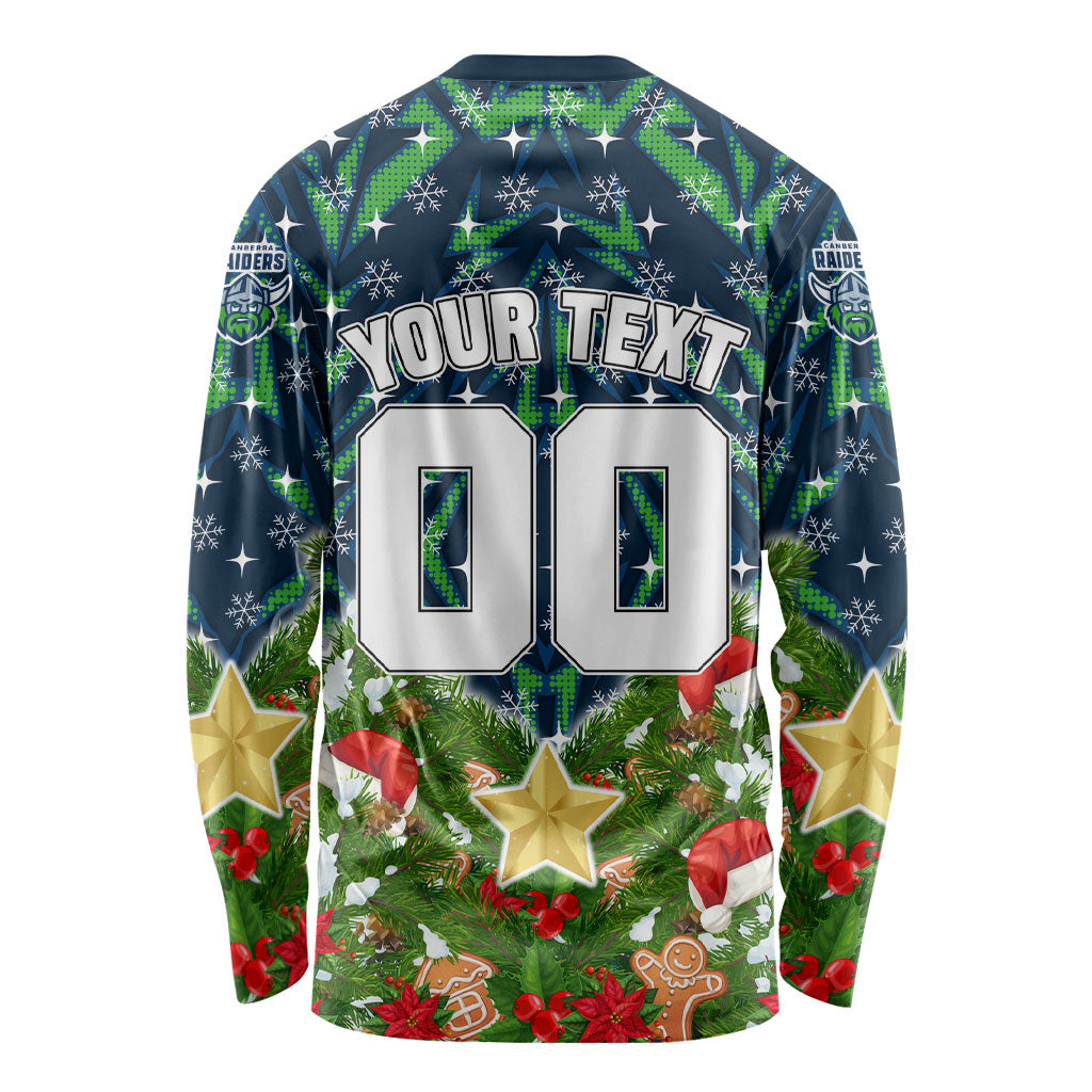 Personalised Raiders Rugby Christmas Long Sleeve Shirt Santa Rugby Mascot - Pine Wreath Festive