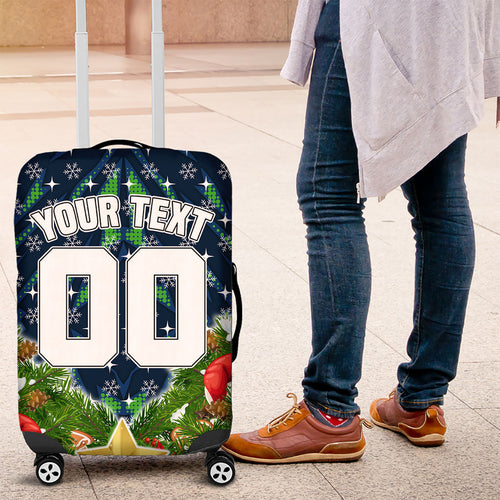Personalised Raiders Rugby Christmas Luggage Cover Santa Rugby Mascot - Pine Wreath Festive