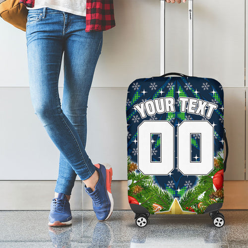 Personalised Raiders Rugby Christmas Luggage Cover Santa Rugby Mascot - Pine Wreath Festive