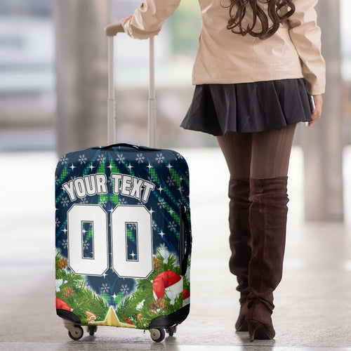 Personalised Raiders Rugby Christmas Luggage Cover Santa Rugby Mascot - Pine Wreath Festive