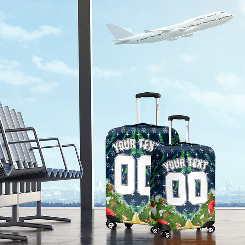 Personalised Raiders Rugby Christmas Luggage Cover Santa Rugby Mascot - Pine Wreath Festive
