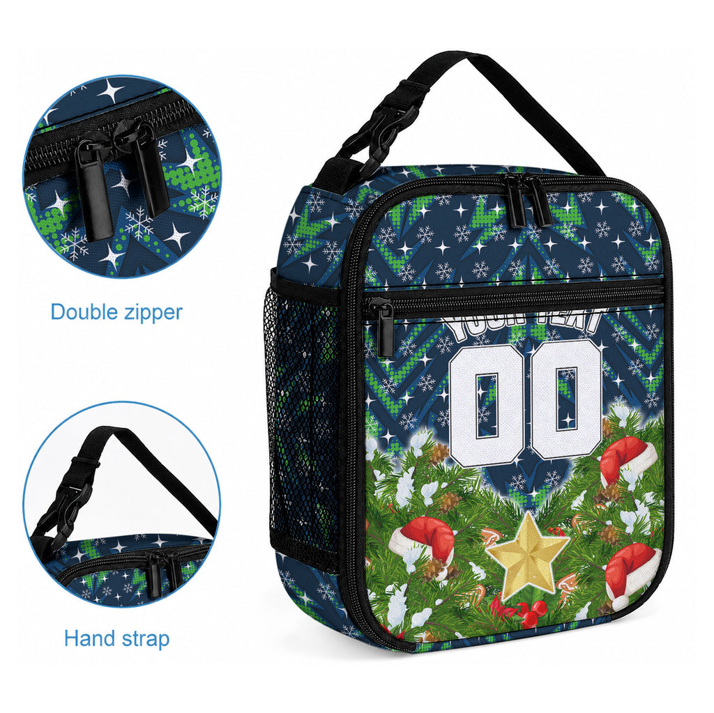 Personalised Raiders Rugby Christmas Lunch Bag Santa Rugby Mascot - Pine Wreath Festive