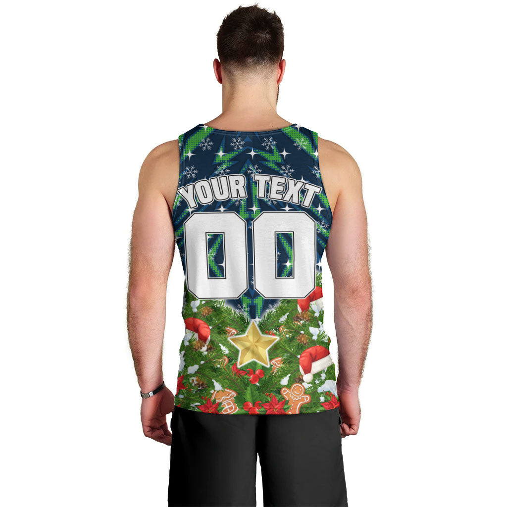 Personalised Raiders Rugby Christmas Men Tank Top Santa Rugby Mascot - Pine Wreath Festive