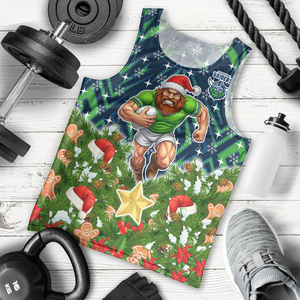 Personalised Raiders Rugby Christmas Men Tank Top Santa Rugby Mascot - Pine Wreath Festive