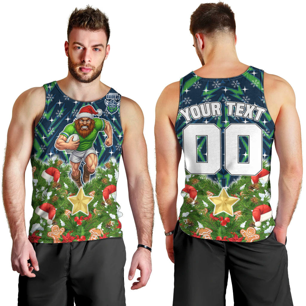 Personalised Raiders Rugby Christmas Men Tank Top Santa Rugby Mascot - Pine Wreath Festive