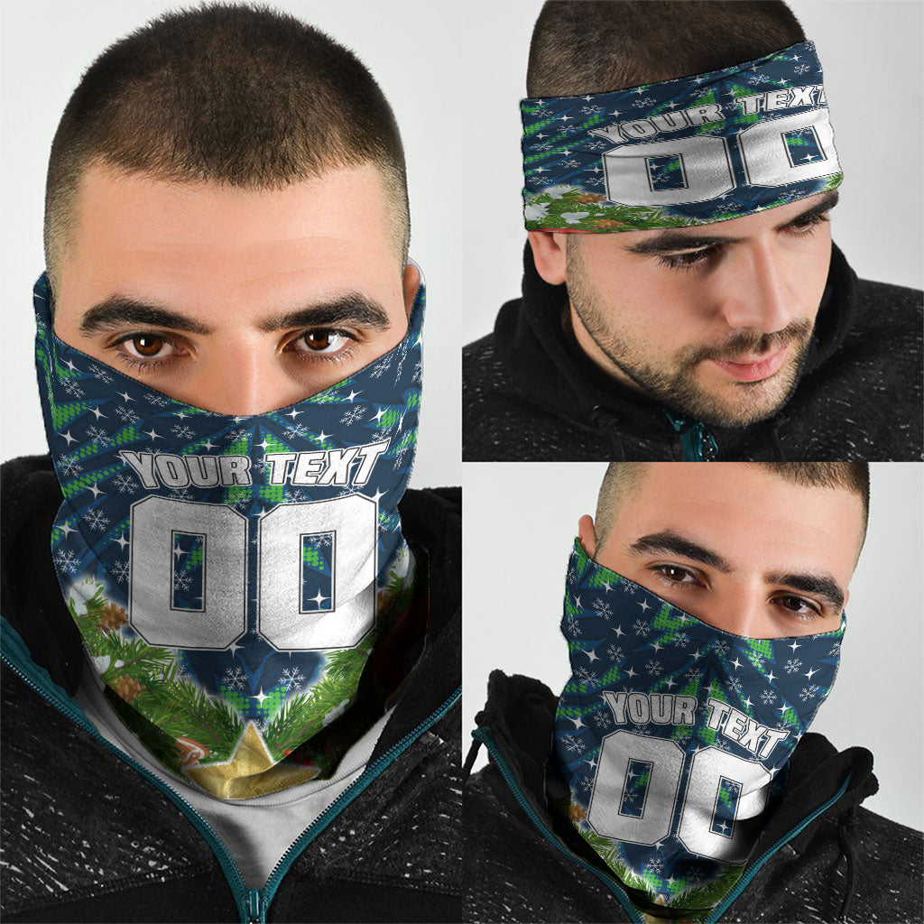 Personalised Raiders Rugby Christmas Neck Gaiter Santa Rugby Mascot - Pine Wreath Festive