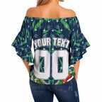 Personalised Raiders Rugby Christmas Off Shoulder Wrap Waist Top Santa Rugby Mascot - Pine Wreath Festive