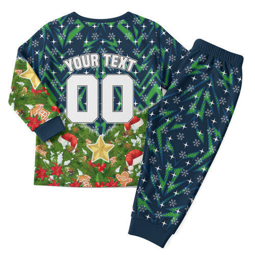 Personalised Raiders Rugby Christmas Pajama Set Santa Rugby Mascot - Pine Wreath Festive