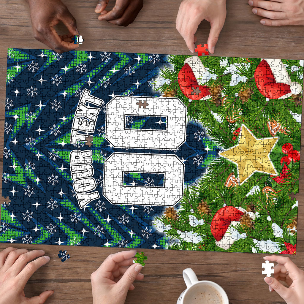 Personalised Raiders Rugby Christmas Puzzle Santa Rugby Mascot - Pine Wreath Festive