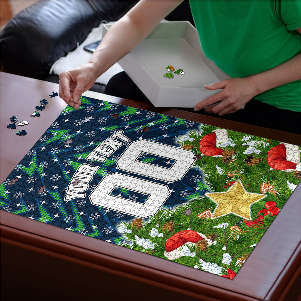 Personalised Raiders Rugby Christmas Puzzle Santa Rugby Mascot - Pine Wreath Festive