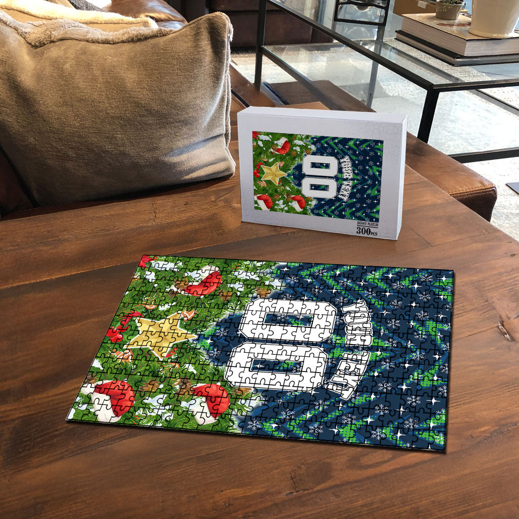 Personalised Raiders Rugby Christmas Puzzle Santa Rugby Mascot - Pine Wreath Festive