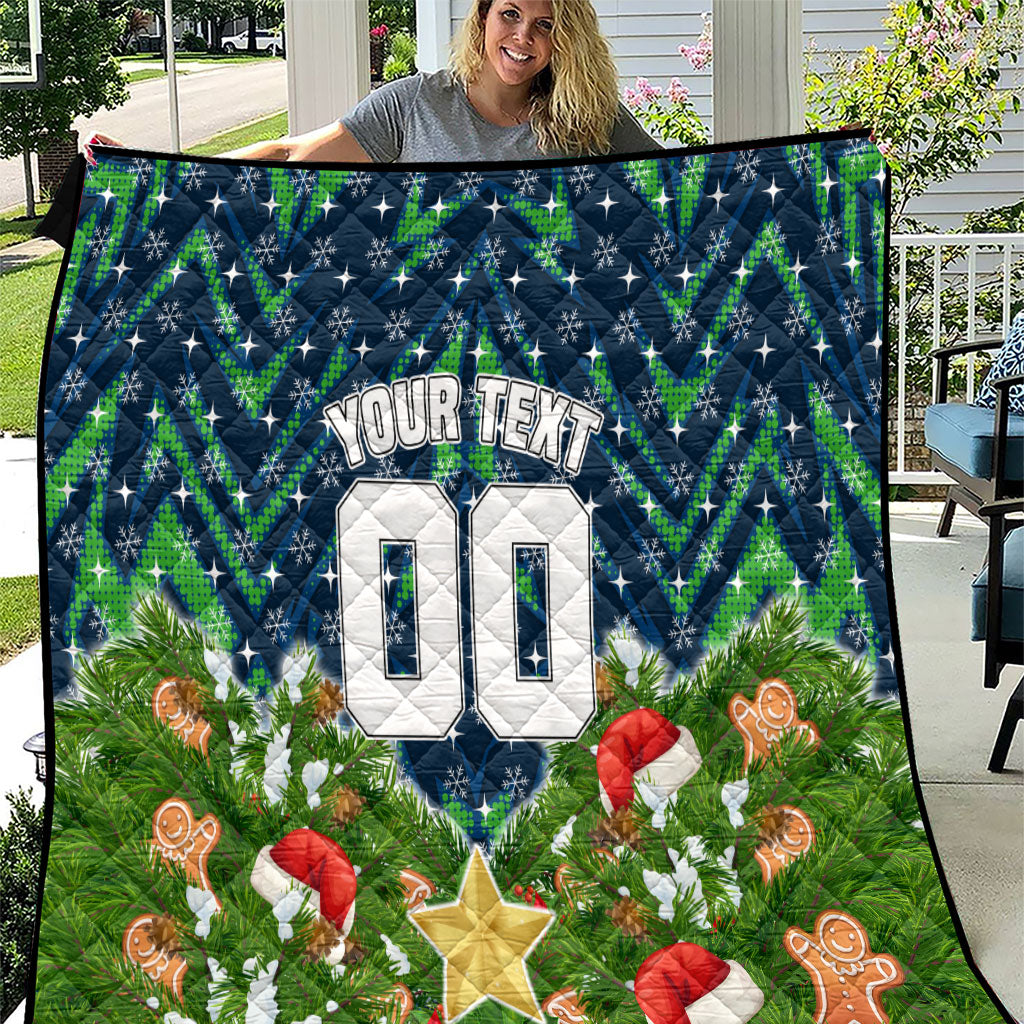 Personalised Raiders Rugby Christmas Quilt Santa Rugby Mascot - Pine Wreath Festive