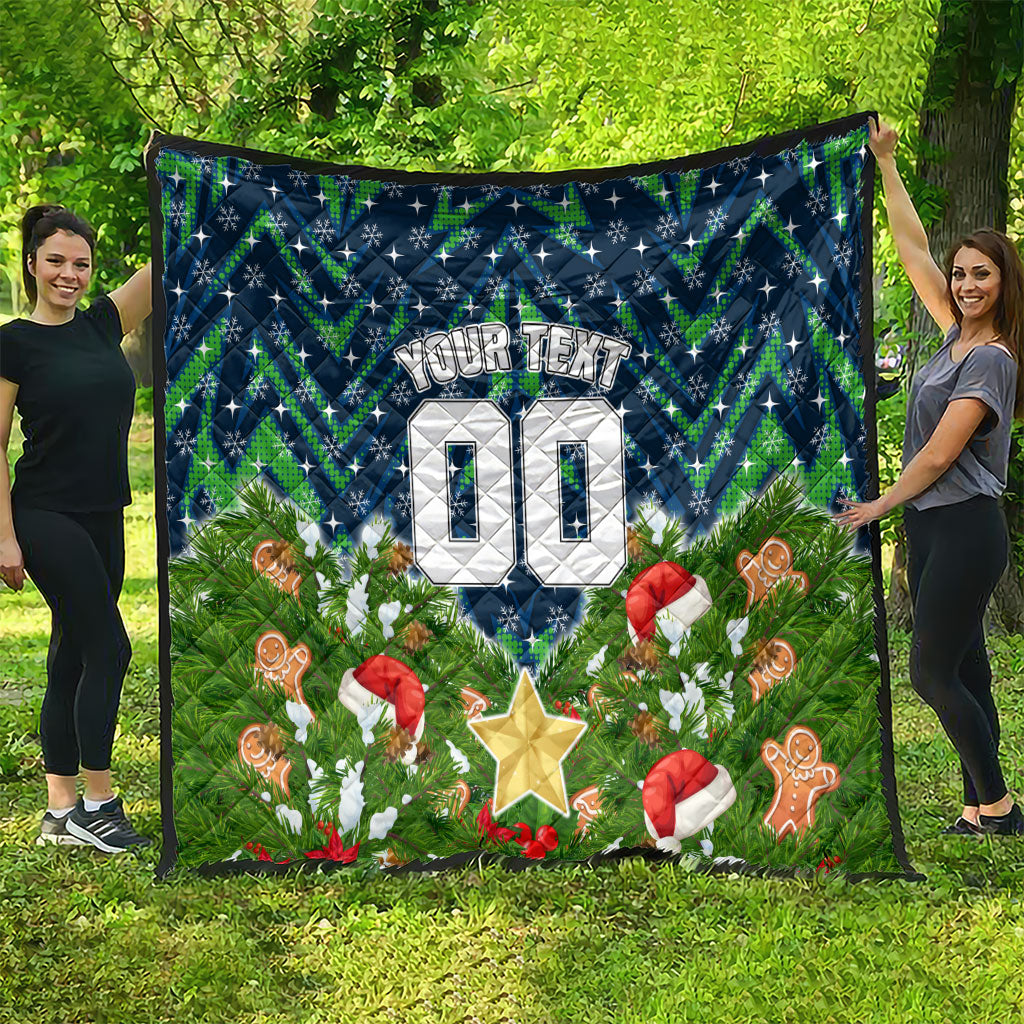 Personalised Raiders Rugby Christmas Quilt Santa Rugby Mascot - Pine Wreath Festive