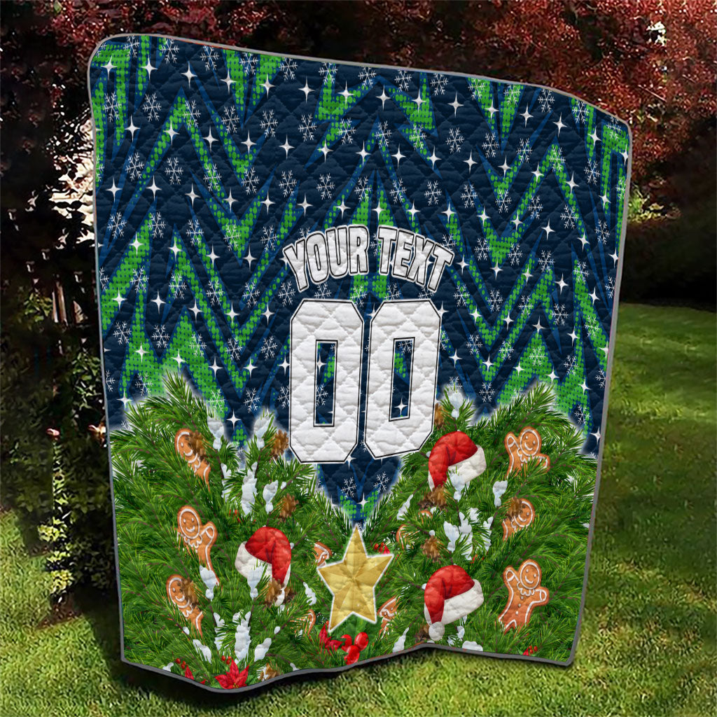 Personalised Raiders Rugby Christmas Quilt Santa Rugby Mascot - Pine Wreath Festive