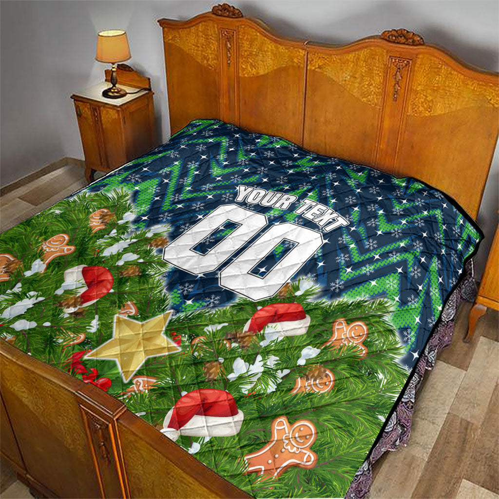 Personalised Raiders Rugby Christmas Quilt Santa Rugby Mascot - Pine Wreath Festive