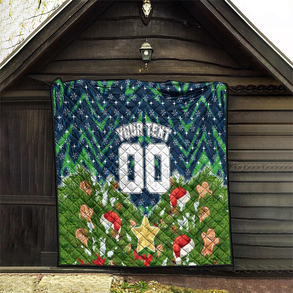 Personalised Raiders Rugby Christmas Quilt Santa Rugby Mascot - Pine Wreath Festive