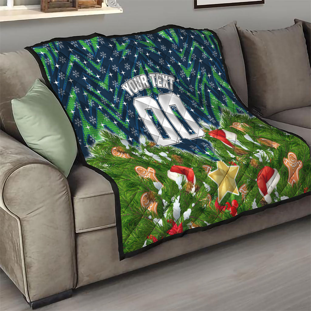 Personalised Raiders Rugby Christmas Quilt Santa Rugby Mascot - Pine Wreath Festive