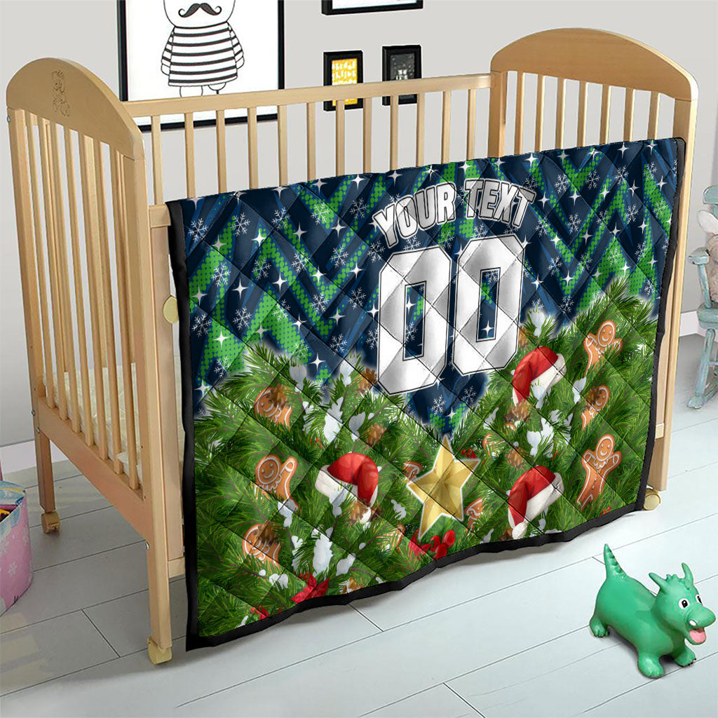 Personalised Raiders Rugby Christmas Quilt Santa Rugby Mascot - Pine Wreath Festive