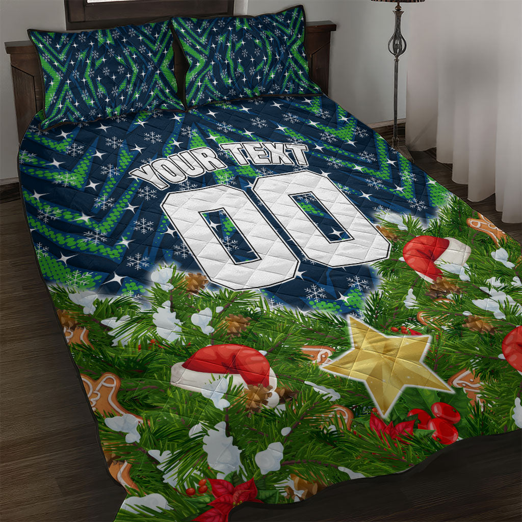 Personalised Raiders Rugby Christmas Quilt Bed Set Santa Rugby Mascot - Pine Wreath Festive