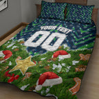 Personalised Raiders Rugby Christmas Quilt Bed Set Santa Rugby Mascot - Pine Wreath Festive