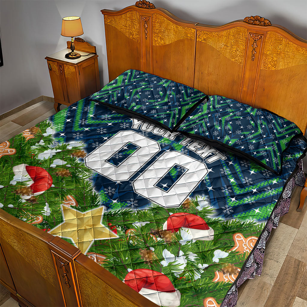 Personalised Raiders Rugby Christmas Quilt Bed Set Santa Rugby Mascot - Pine Wreath Festive