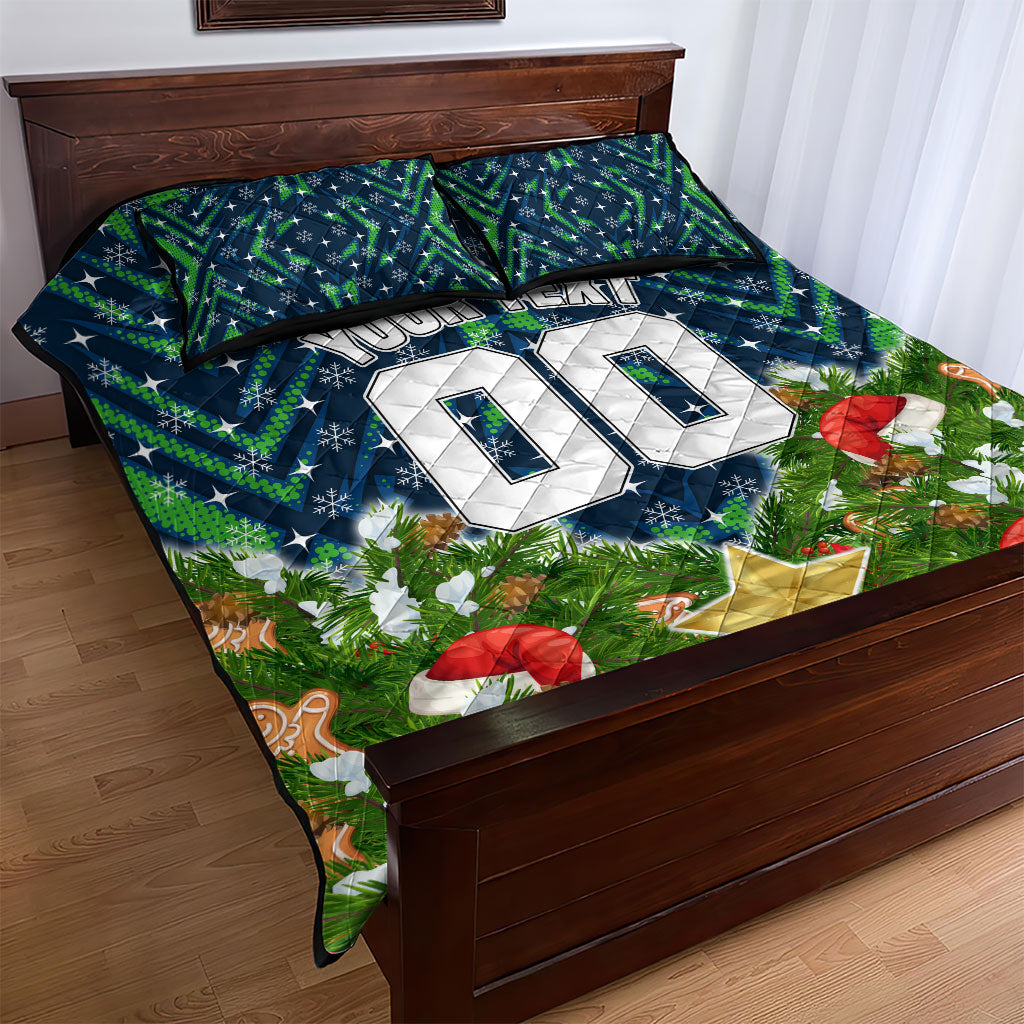 Personalised Raiders Rugby Christmas Quilt Bed Set Santa Rugby Mascot - Pine Wreath Festive