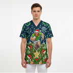 Personalised Raiders Rugby Christmas Scrub Top Santa Rugby Mascot - Pine Wreath Festive