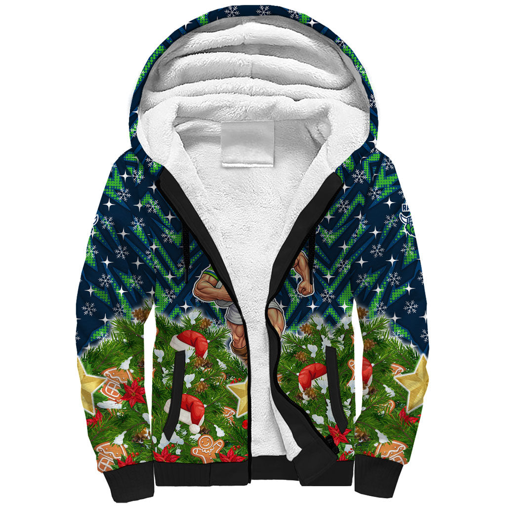 Personalised Raiders Rugby Christmas Sherpa Hoodie Santa Rugby Mascot - Pine Wreath Festive