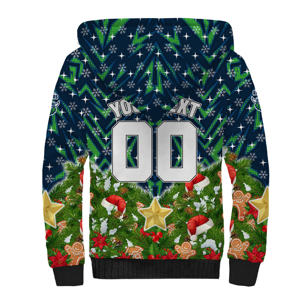 Personalised Raiders Rugby Christmas Sherpa Hoodie Santa Rugby Mascot - Pine Wreath Festive