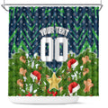 Personalised Raiders Rugby Christmas Shower Curtain Santa Rugby Mascot - Pine Wreath Festive