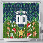 Personalised Raiders Rugby Christmas Shower Curtain Santa Rugby Mascot - Pine Wreath Festive
